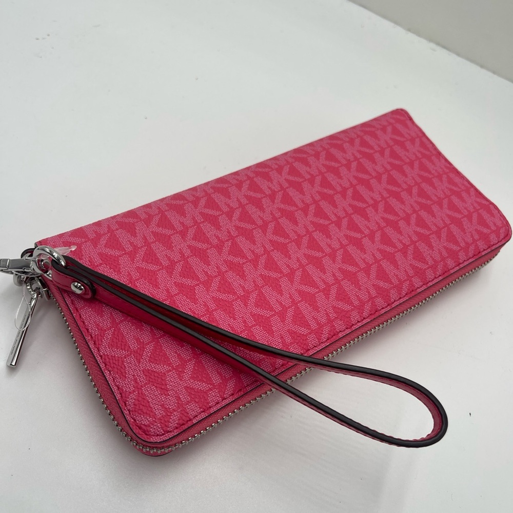 MICHAEL KORS Jet Set Large Signature Logo Continental Wallet Wristlet Phone NWT - Picture 13 of 16